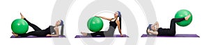 The young woman exercising with swiss ball