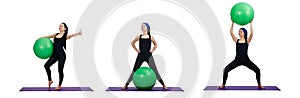 The young woman exercising with swiss ball