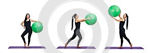 The young woman exercising with swiss ball