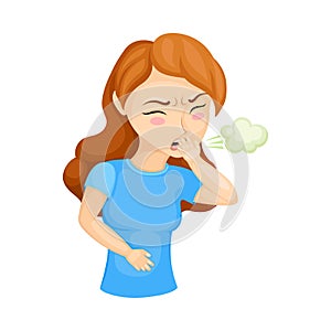 Young Woman Experiencing Acid Regurgitation or Belching Vector Illustration