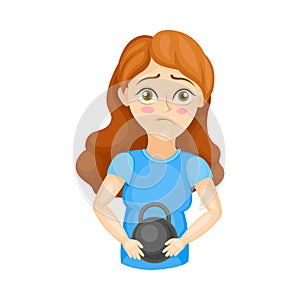 Young Woman Experiencing Heaviness in the Stomach Vector Illustration