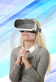 Young woman experiencing virtual reality