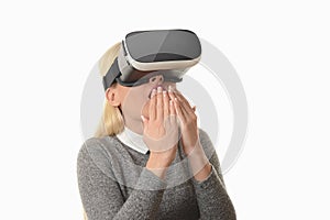 Young woman experiencing virtual reality