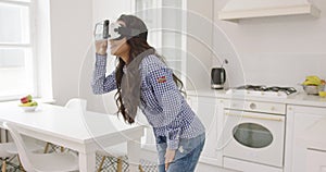 Young woman experiencing virtual reality