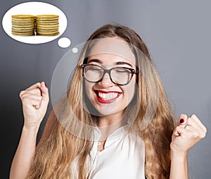 Young woman is expressing the desire to have money