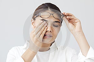 Young woman with eye fatigue