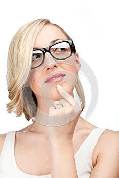 Young Woman in Eye Glasses Thinking Portrait