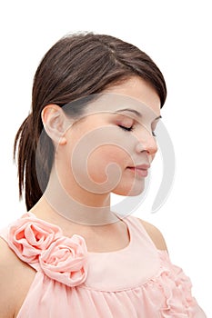 Young woman with eyes closed