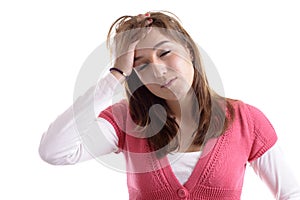 Young woman, eyes closed, having a headache