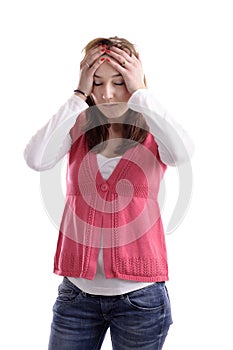 Young woman, eyes closed, having a headache