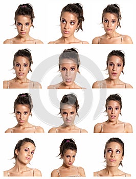 Young woman face expressions composite isolated