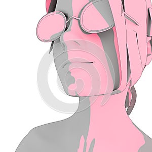 Young woman face half turn view. Elegant silhouette of a female head. Beauty person wearing sunglasses. Sketch style