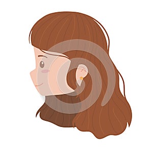 Young woman face looking sideway character isolated icon white background