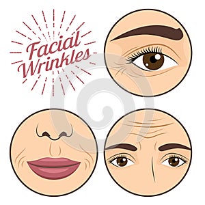 Young woman facial wrinkles troubles for anti wrinkle process cream vector illustration