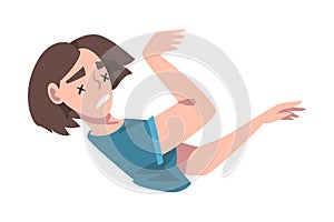 Young Woman Fainting and Losing Consciousness, Symptom of Heart Stroke Cartoon Vector Illustration