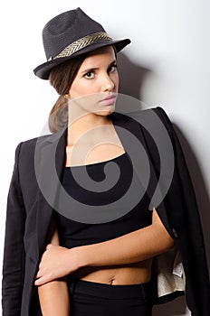 Young woman in fashionable black clothes