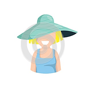 Young woman in fashionable summer hat. Smiling girl