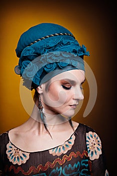 Young woman fasion makeup blue brown photo