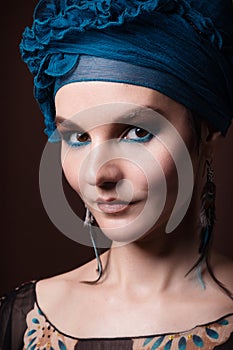 Young woman fasion makeup blue brown photo