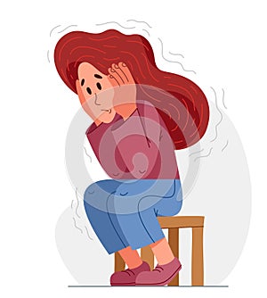Young woman feeling stressed and uncomfortable, vector illustration of a person having mental disorder panic and anxiety,
