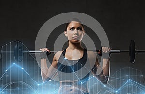 Young woman flexing muscles with barbell in gym