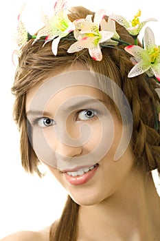 Young woman flower garland smile