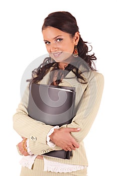 Young woman with folders of documents
