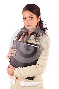 Young woman with folders of documents for contract