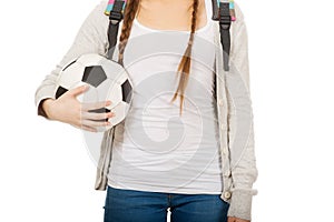 Young woman with foot ball.