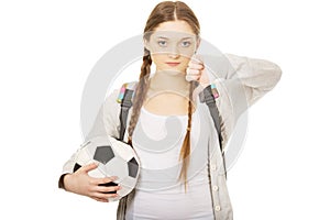 Young woman with foot ball.