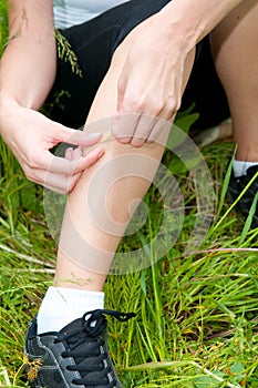 Young woman with a foot trauma