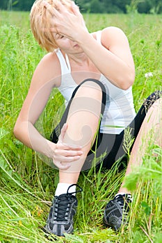 Young woman with a foot trauma