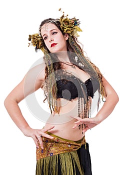 Young woman in gaelic nature-inspired fantasy costume