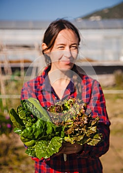 Young woman gardening in urban garden