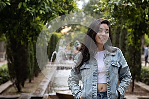 Young woman in a gardens mallorca