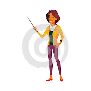 young woman geography teacher pointing country on map cartoon vector