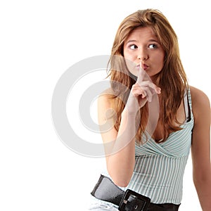 Young woman gesturing silence