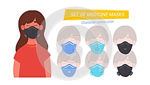 Young woman girl wearing medical masks. masks isolated