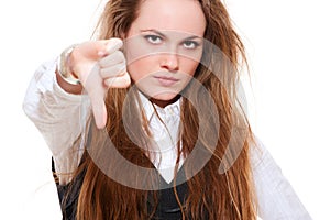 Young woman giving thumbs down