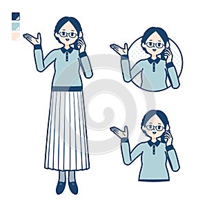 A young woman with glasses with Call on smartphone images