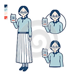 A young woman with glasses with cashless payment on smartphone images