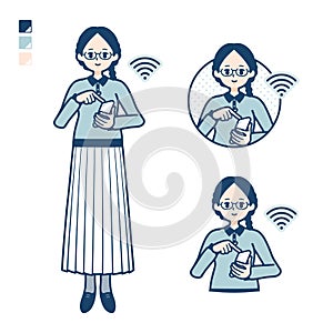 A young woman with glasses with Operate smartphone images