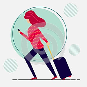 Young woman going traveling vector illustration in  flat style