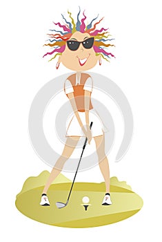 Young woman a golfer on the golf course illustration