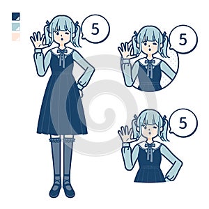 A young woman in gothic lolita costume with Counting as 5 images