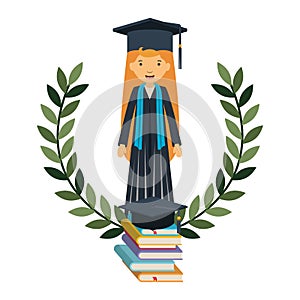 Young woman graduating with books avatar character