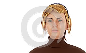 Young woman green eyes blond hairs portrait on white background 3D illustration