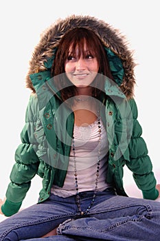 Young woman in green jacket