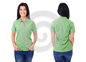 Young woman in green polo shirt