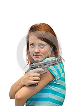 Young woman and gun